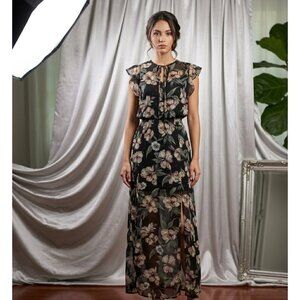 White House Black Market Maxi Dress size SP With Flutter Sleeves & Keyhole Neckl